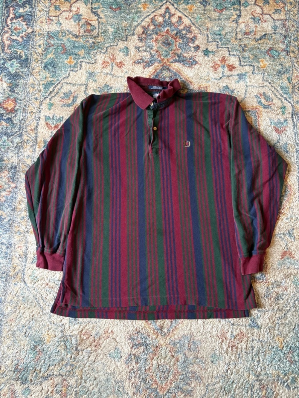Vintage Tommy Hilfiger Logo Striped Polo Shirt Large